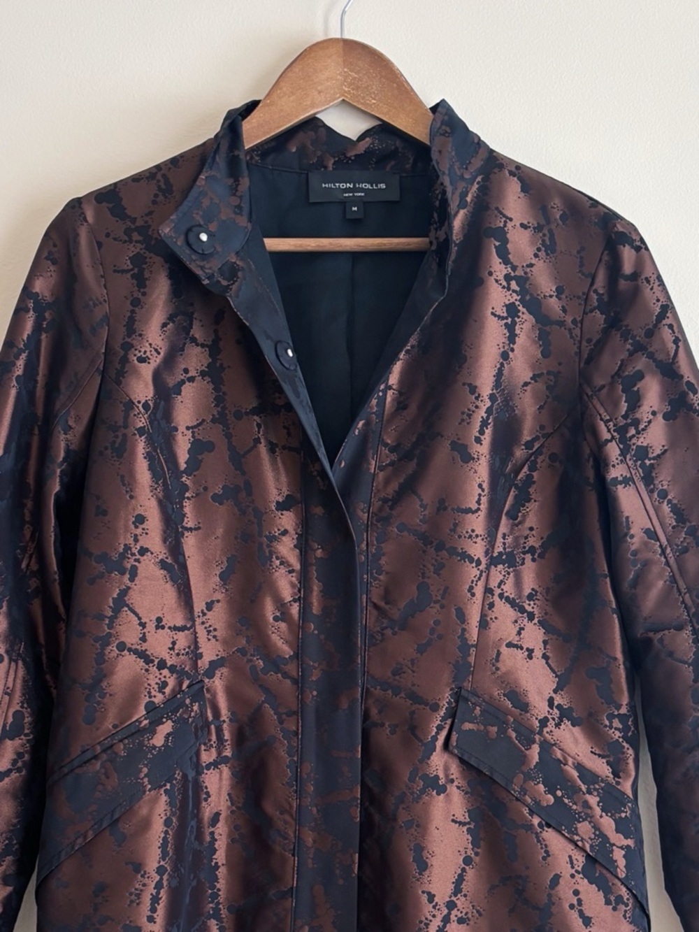 Hilton Hollis Bronze & Black Jacquard Coat Medium Modern Luxury Jacket - Picture 2 of 8